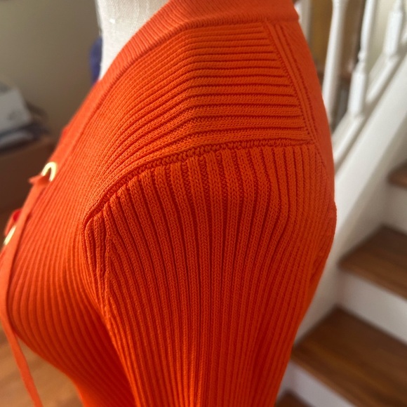 Michael Kors Lace Up Ribbed Dress. Orange BodyCon XS Festive Fall Designer - Picture 3 of 7